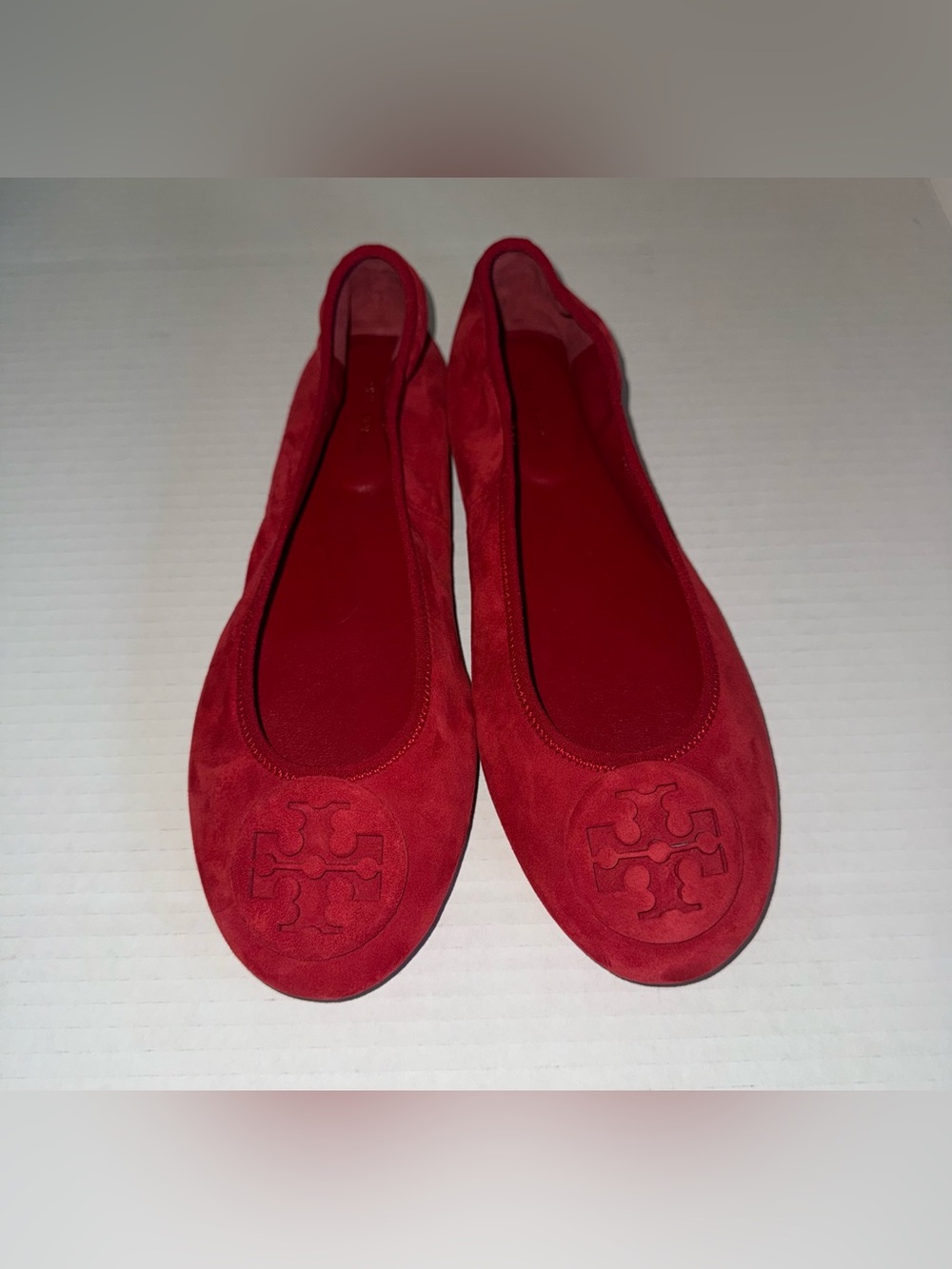 New TORY BURCH Red Suede Leather REVA Travel Foldable Comfort Ballet Flats 8.5